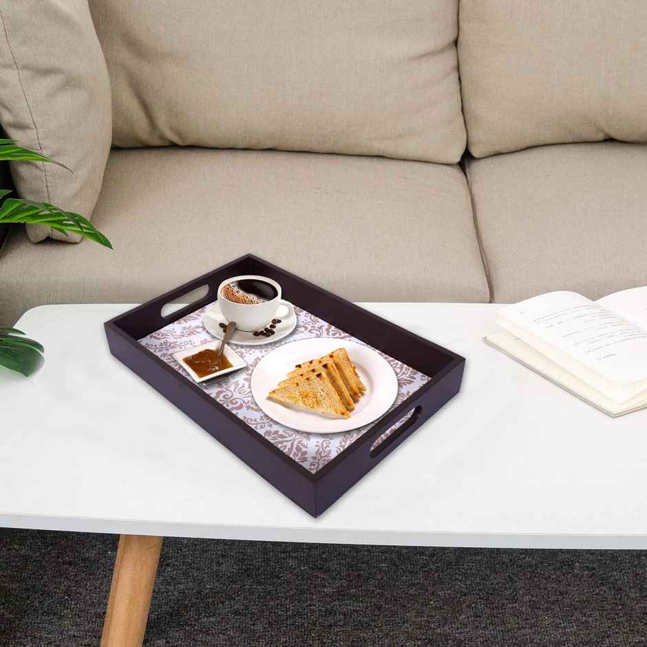 Kuber Industries Wooden Nested Serving Trays | Damask Gold Design | Set of 3 (Brown)