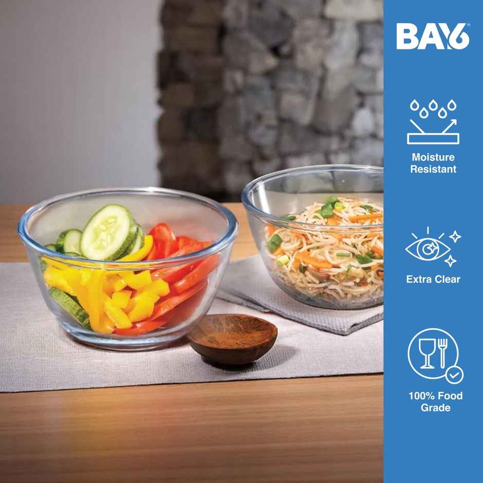 BAY6 Premium Imported Borosilicate Glass Mixing Bowl -750 ml - Set of 2