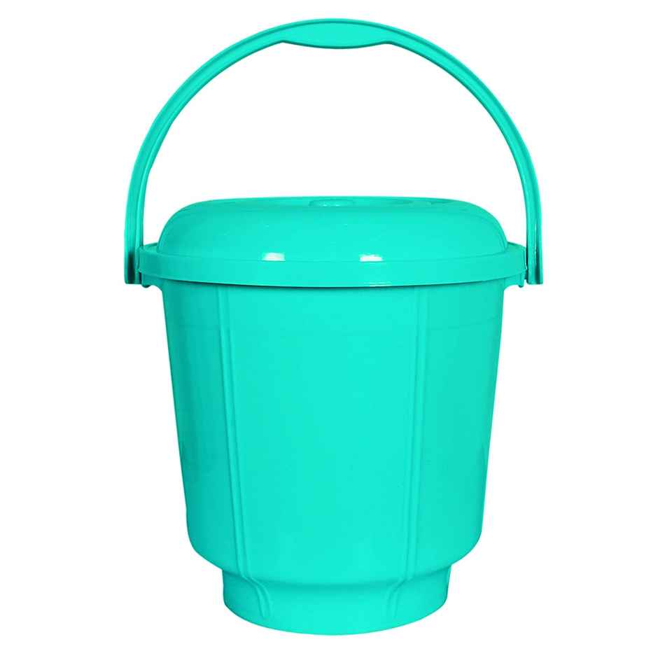 Kuber Industries 13 L Unbreakable Plastic Bathroom Bucket with Lid & Handle | Mint Green