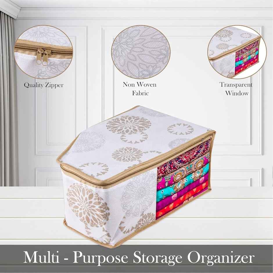 Kuber Industries Pack of 3 Gola-Print Blouse Cover With Zipper | Side Transparent Blouse Bag|White