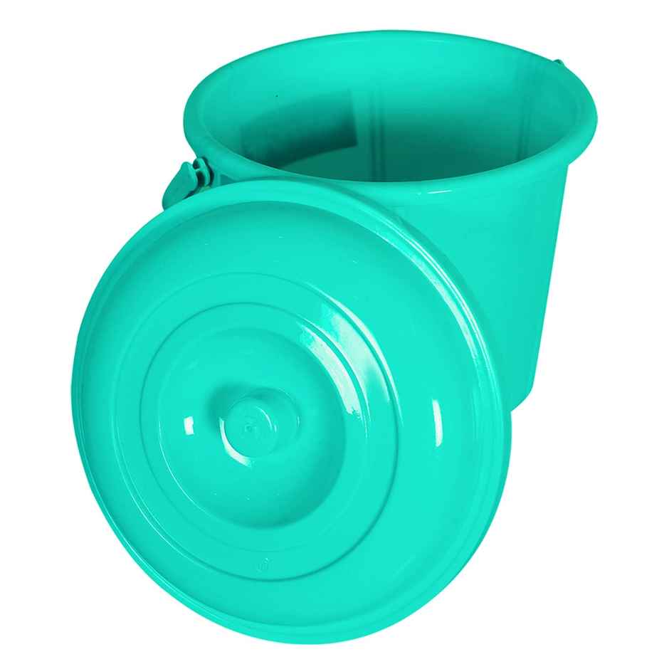Kuber Industries 13 L Unbreakable Plastic Bathroom Bucket with Lid & Handle | Mint Green