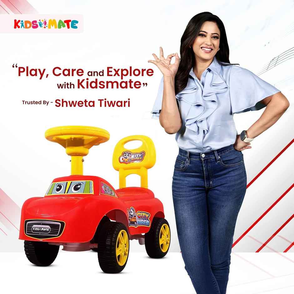 Kidsmate City Rider Push Car with Music & Backrest for Toddlers 1.5Y+ - Red/Yellow