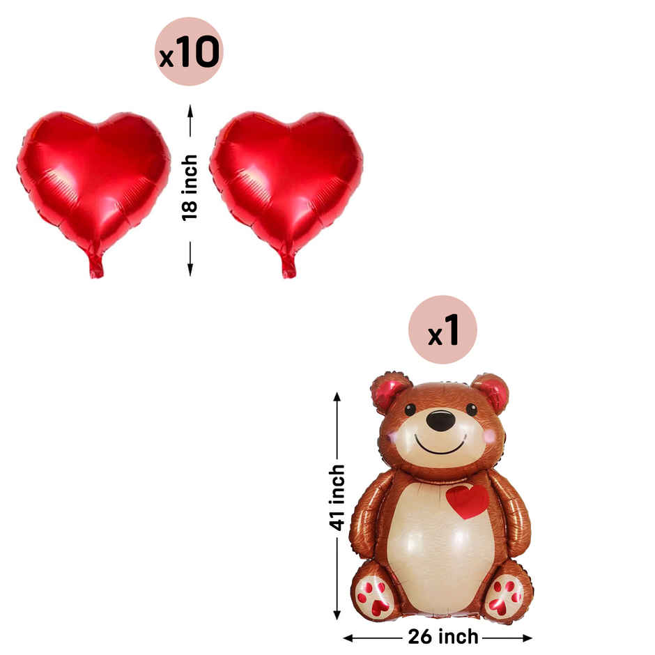 Happy Valentine Decoration with Red Heart and Teddy Foil Balloons | Party Propz