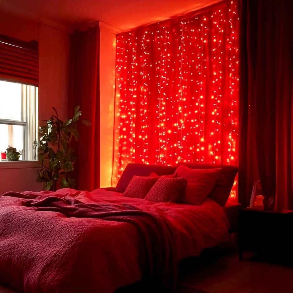 Red LED Lights and White Net Curtains for Decoration | Party Propz