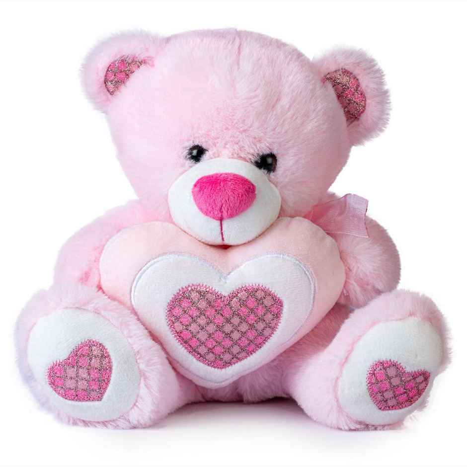 Hamleys Bear with Sparkle Heart Soft Plush Toy | Pink - 23 cm