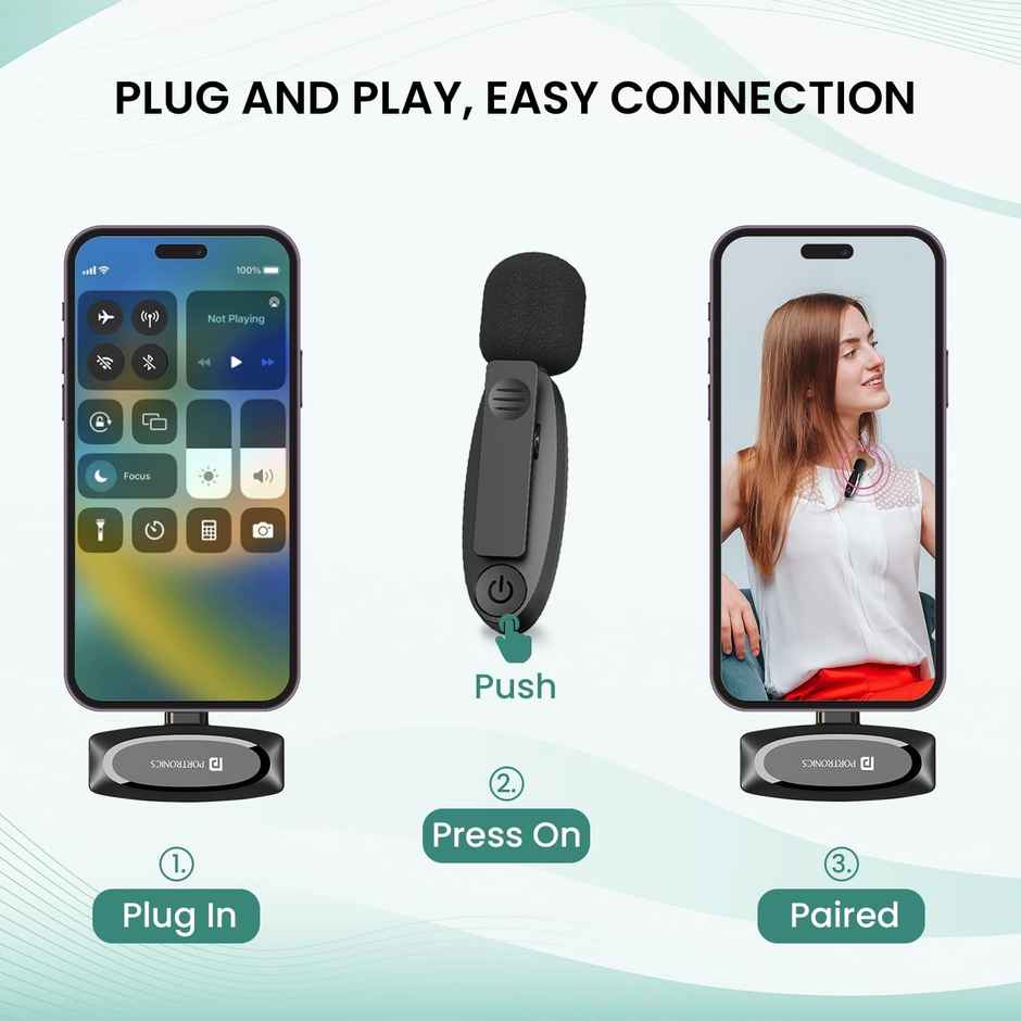 Portronics Wireless Microphone with type C Receiver(Black)