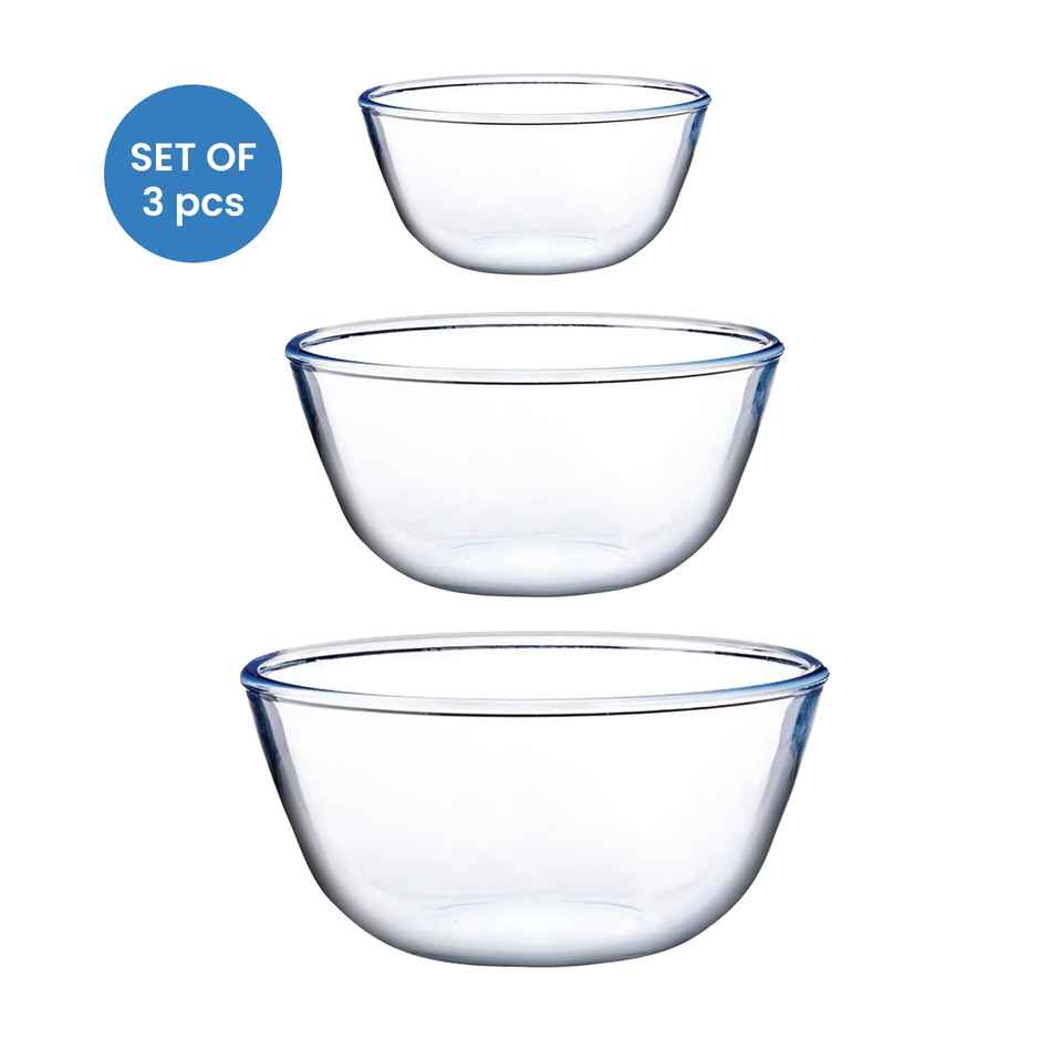 BAY6 Premium Imported Borosilicate Glass Mixing Bowl - Set of 3 -(500ml+1000 ml+1500 ml)
