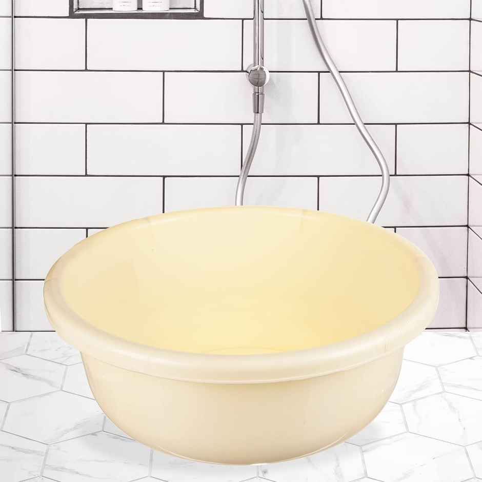 Kuber Industries Durable Plastic Bath Tub for Baby Bathing|Washing Clothes|26 Liter|Cream