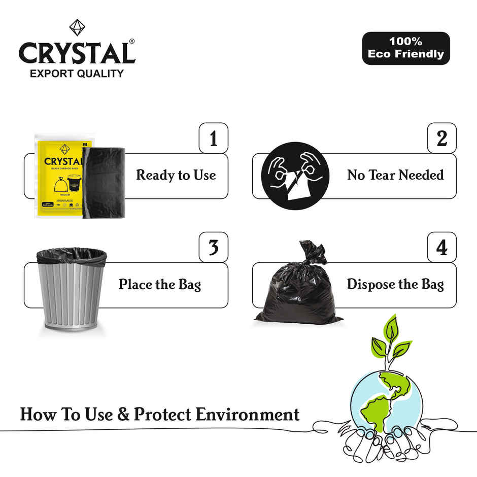 Crystal Medium Black Garbage Bag Pouch 19X21 Combo of 3