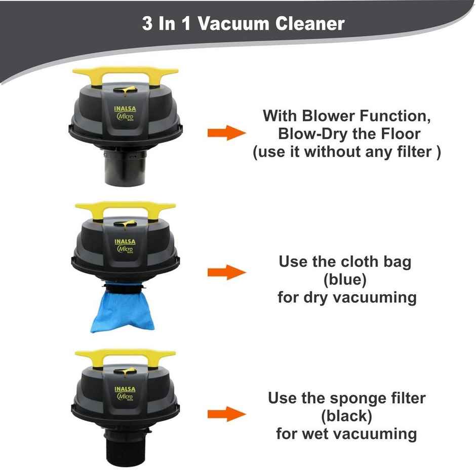 INALSA Wet and Dry Vacuum WD 10 ltr Capacity,1200 W, 17 kPa Suction , Blower Function, , HEPA Filter