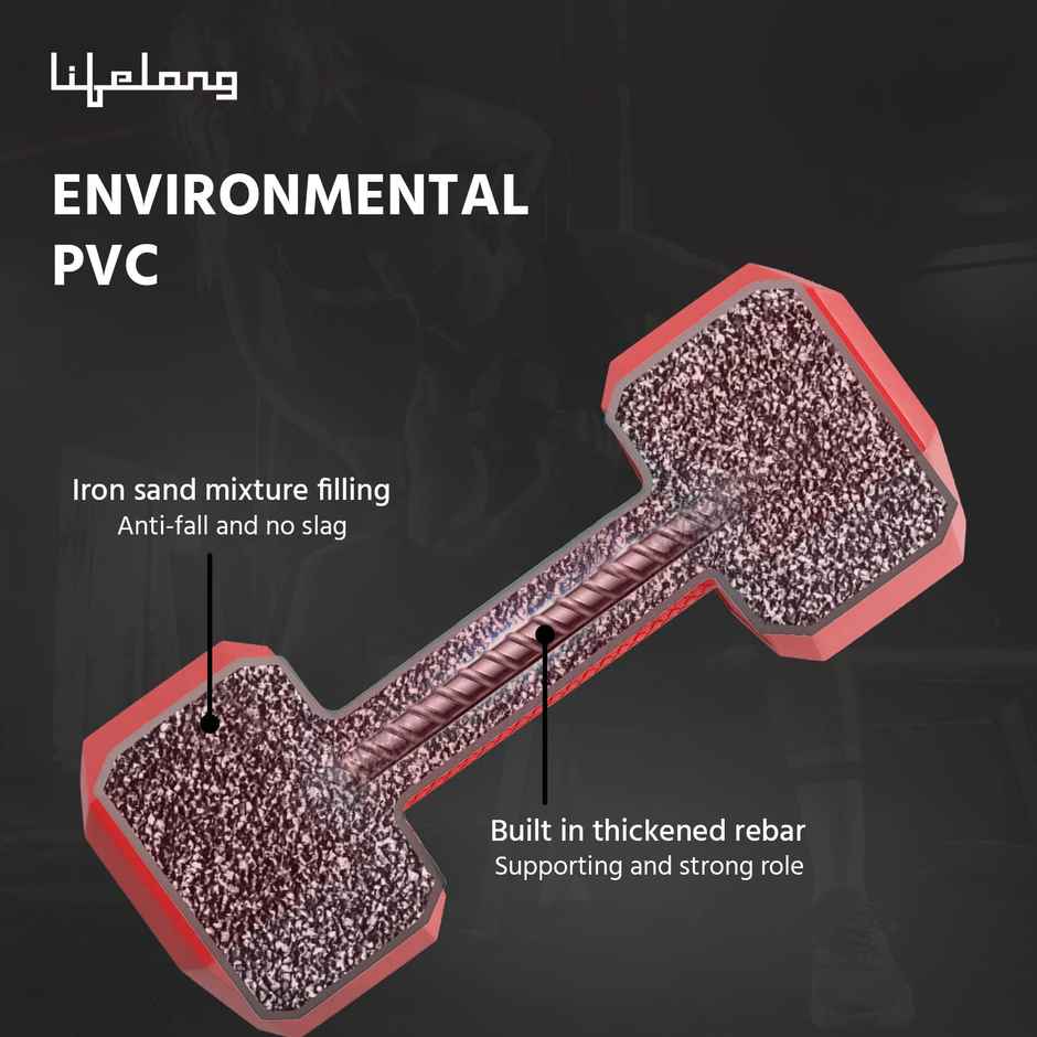 Lifelong Hex PVC Dumbbell Set (3 kg X 2) | Red | Home Gym | Home Workout | Fitness Barbell