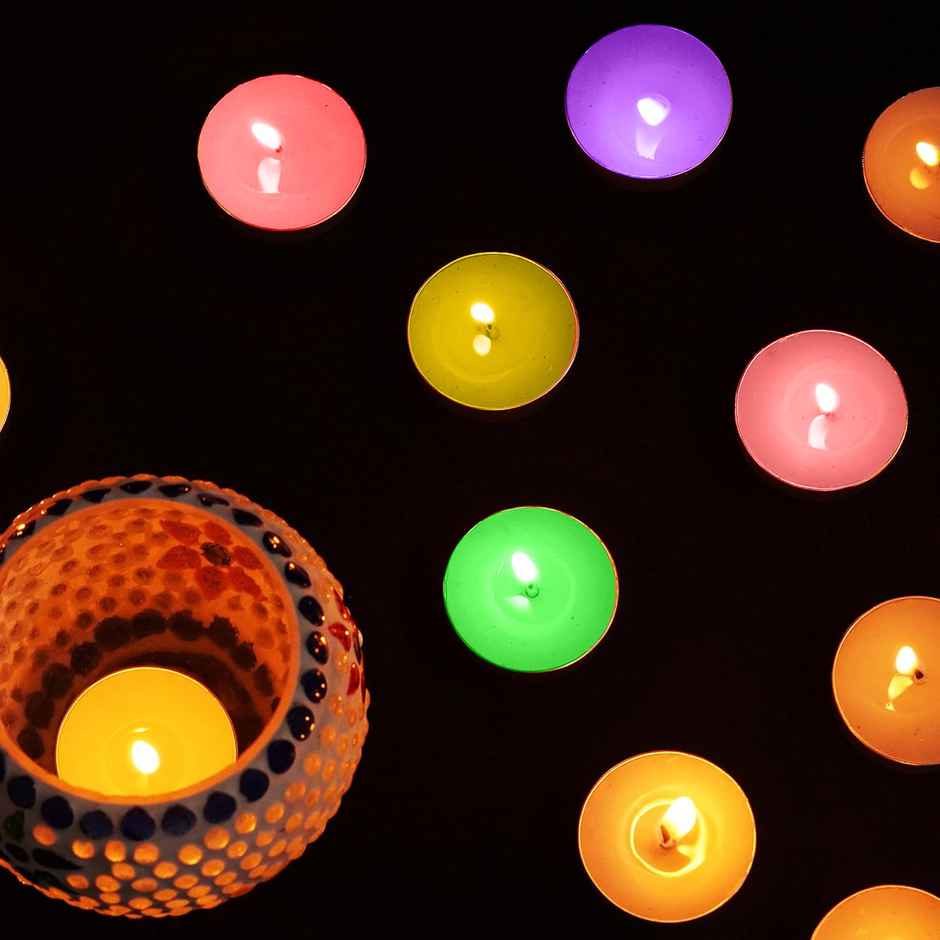 Smokeless Wax Tealight Candles | Set Of 30 | For Decorations | Multi Colour | Asian Aura