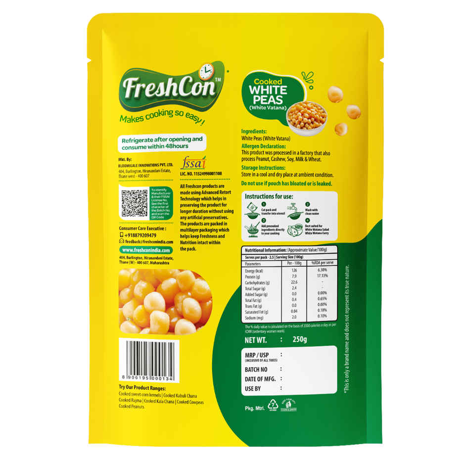 Freshcon Cooked White Peas | White Vatana