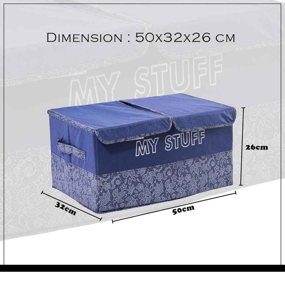 Kuber Industries 2 Compartments Foldable Double Lid Large Wardrobe Organizer | Navy Blue