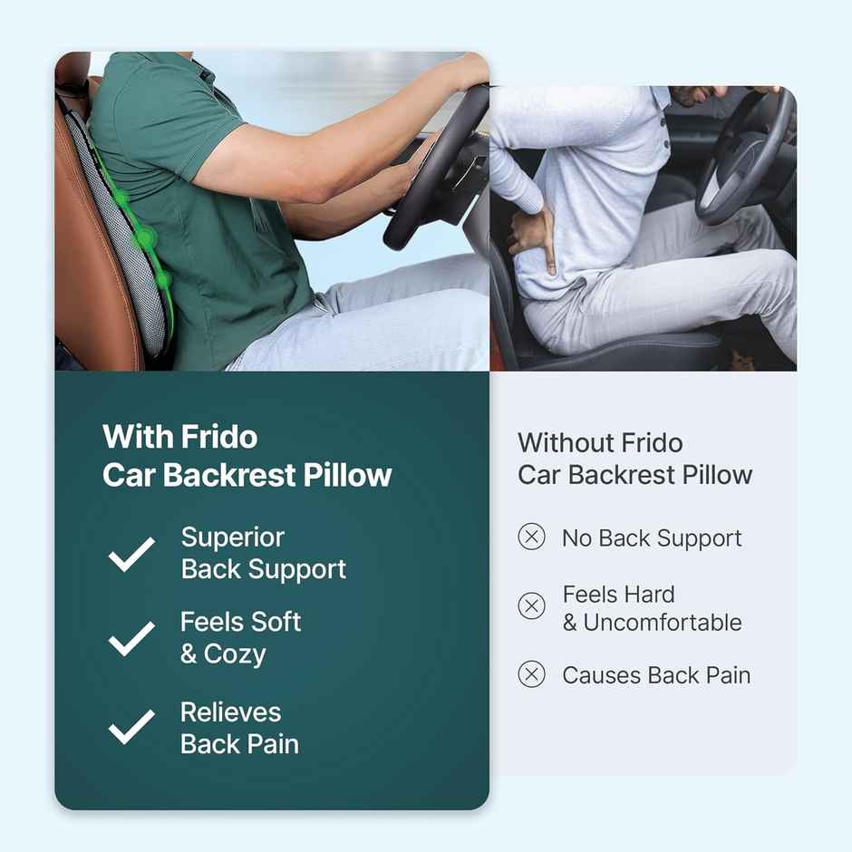 Frido Car Backrest Pillow For Lumbar Support & Back Pain Relief While Driving, Grey, Pack Of 1