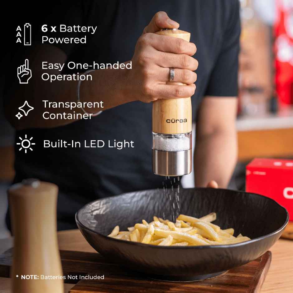 Curaa Pepper Grinder For Kitchen | Battery Powerred Automatic Salt And Pepper Mill | Perfect For Gift
