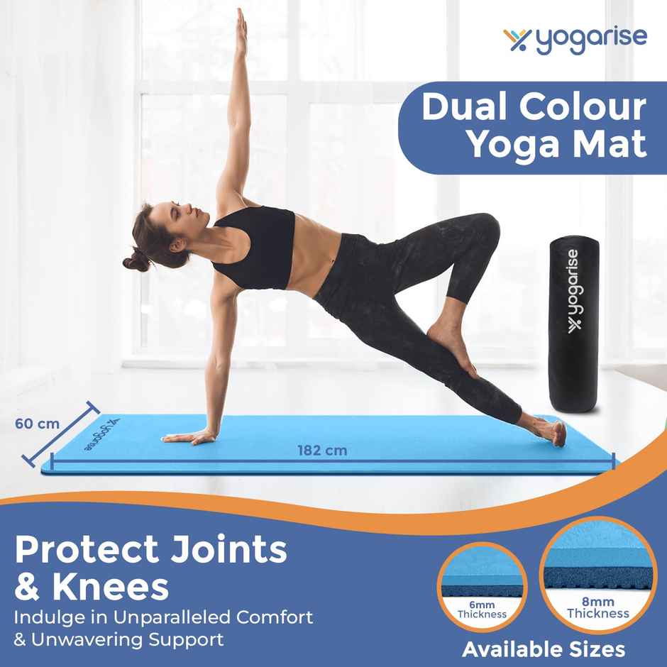 Yogarise 6mm Yoga Mat Dual Color, Dark & Light Blue