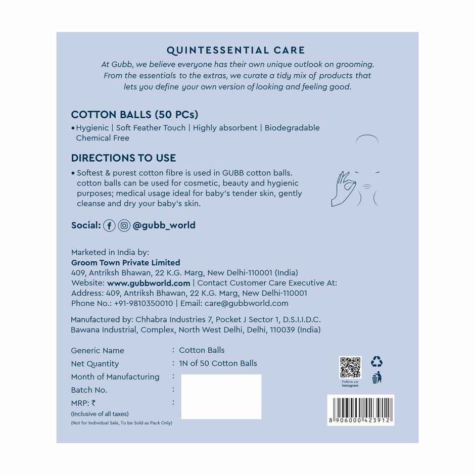 GUBB White Cotton Balls | Personal Care Product