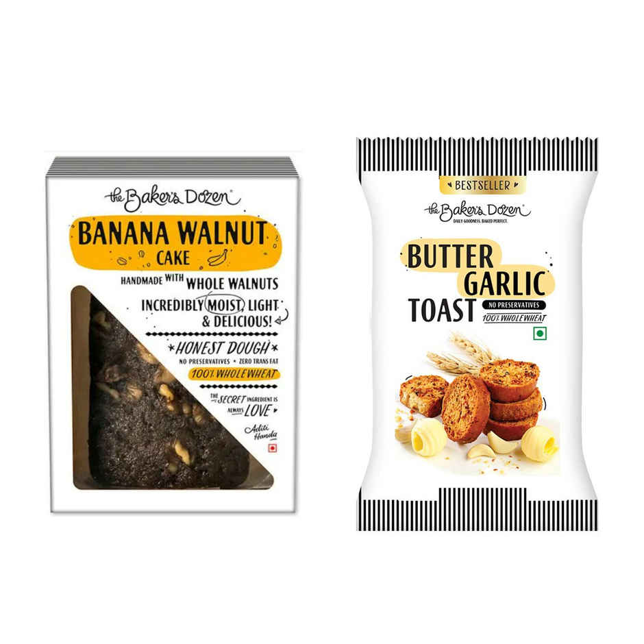 Banana Walnut Cake(150gms) & Butter Garlic Toast(90gms) Combo