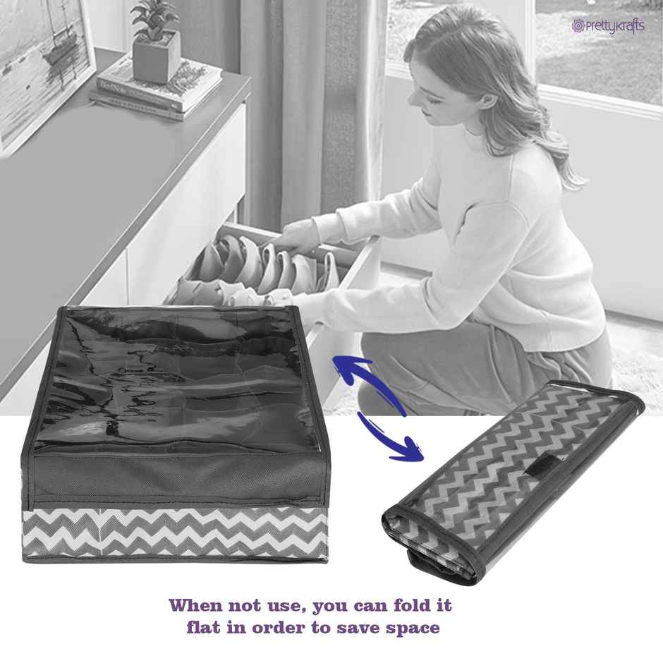 PrettyKrafts Fabric Innerwear Organizer | 15+1 Compartment Drawer Divider for Wardrobe - Black