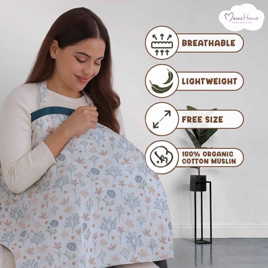 Moms Home Organic Cotton Muslin Nursing Cover For Breastfeeding Feeding Apron | Blossom