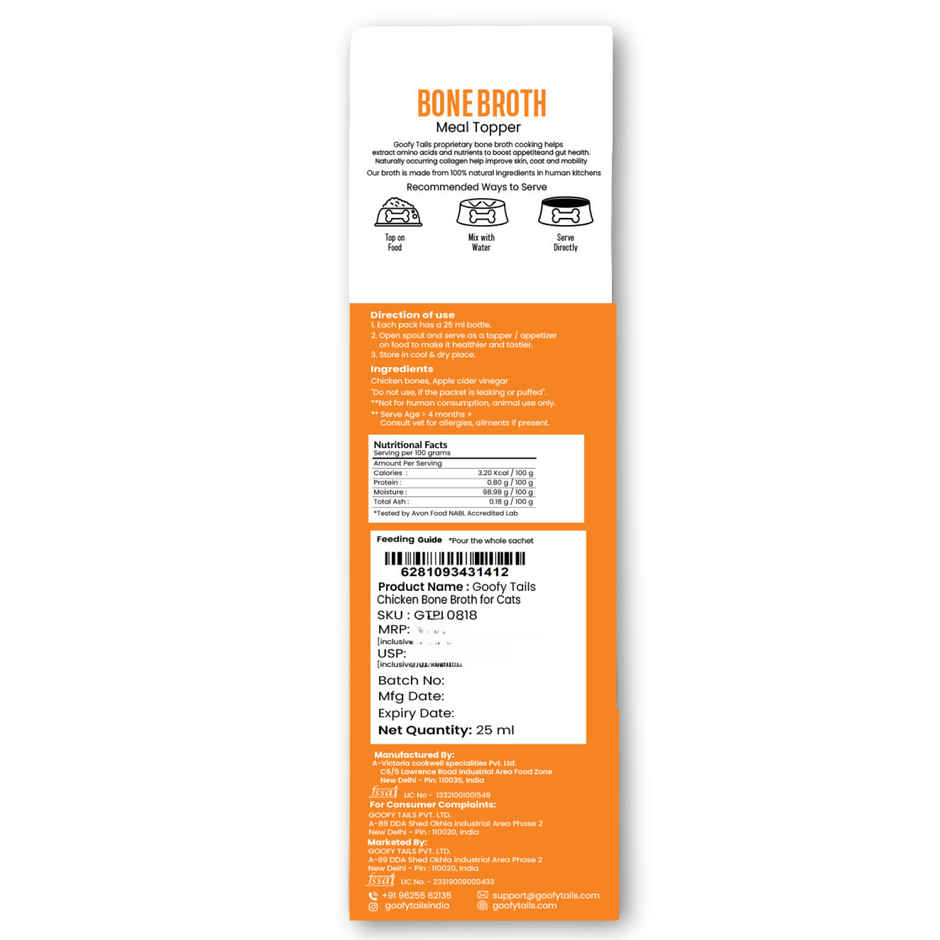 Goofy Tails Chicken Bone Broth for Cats | Collagen Rich Cat and Kitten Food Topper