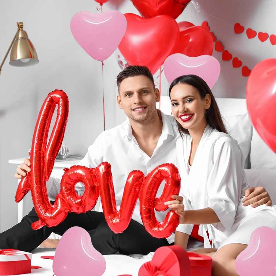 Valentines Day Decoration Red & Pink Love Foil Balloons | Pack of 21 | Party Propz