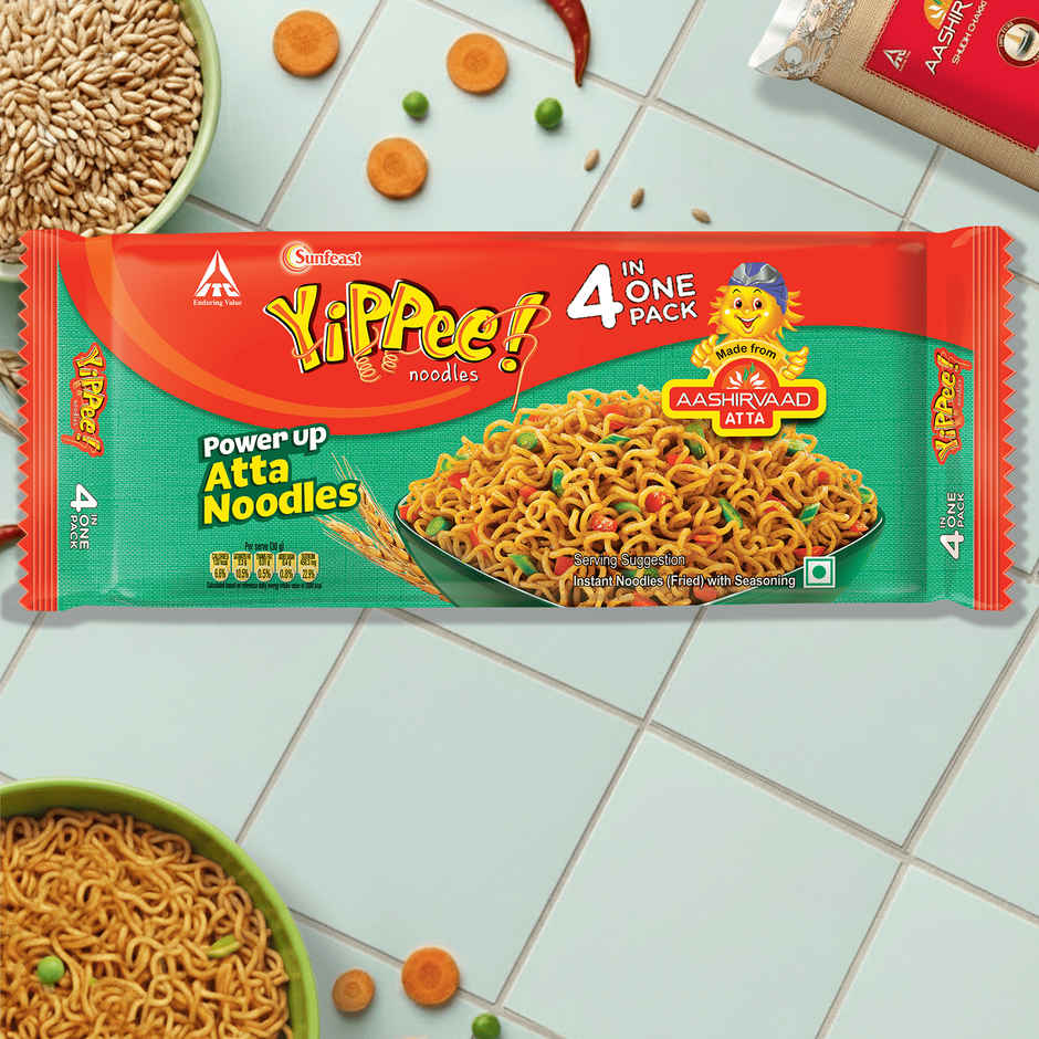 Yippee Power Up Atta Noodles| Made with Aashirvaad Atta| 4 in 1