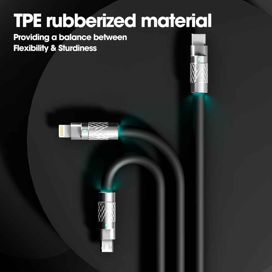 Sounce 3-in-1 120W Portable Fast Charging Data Cable | USB-C - Lightning & Micro-USB | Black