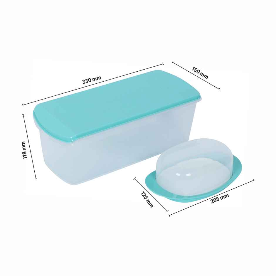 Gluman Plastic Big Bread Box with Butter DishCombo Set | Sea Green
