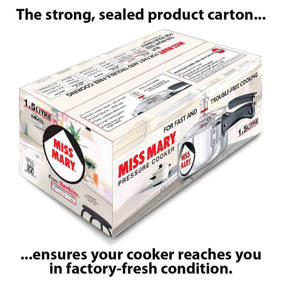 Hawkins 1.5 Litre Miss Mary Pressure Cooker, Small Inner Lid Cooker, Silver (Mm15)