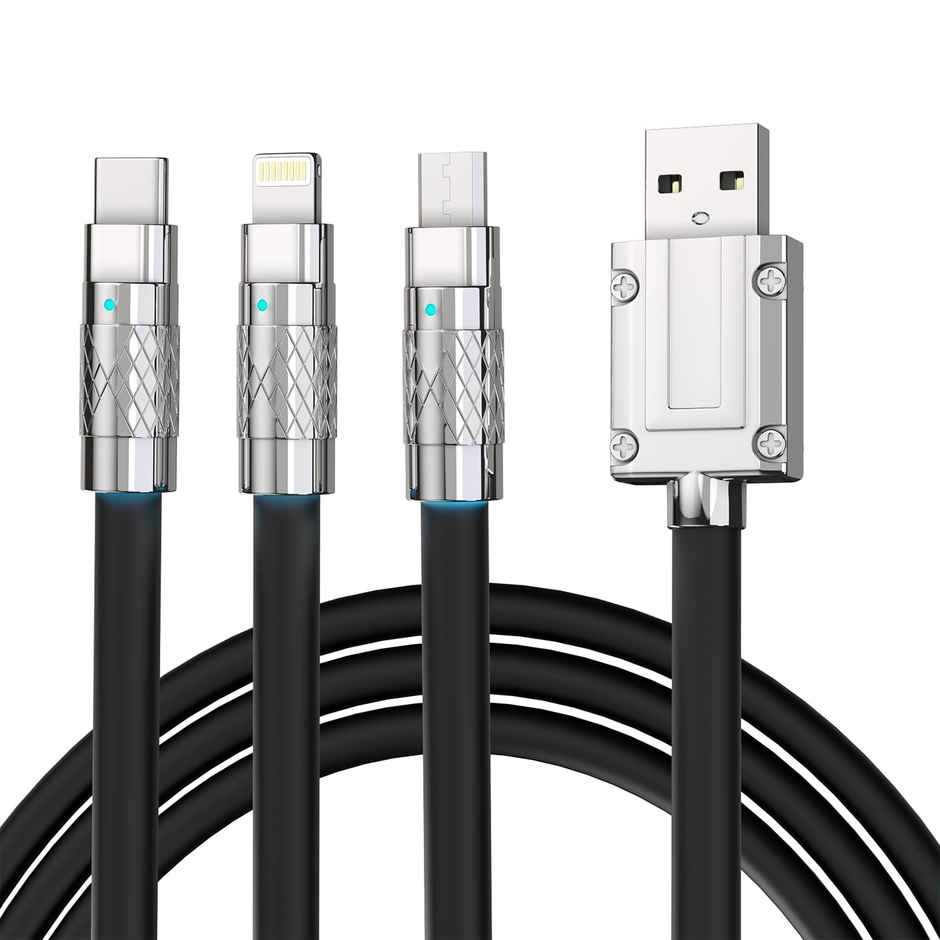 Sounce 3-in-1 120W Portable Fast Charging Data Cable | USB-C - Lightning & Micro-USB | Black