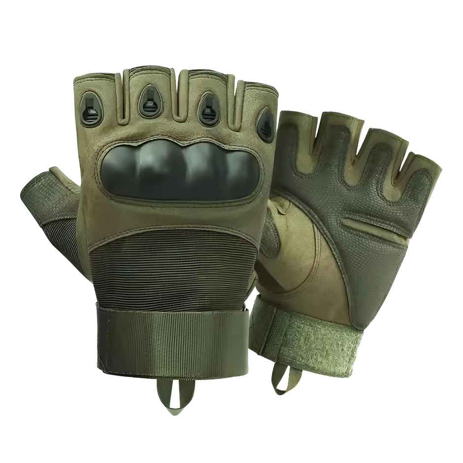 AutoGuys HF|2 Half|Finger Bike Riding Gloves Knuckle Armour Hand Gloves Washable | Size | L, Green