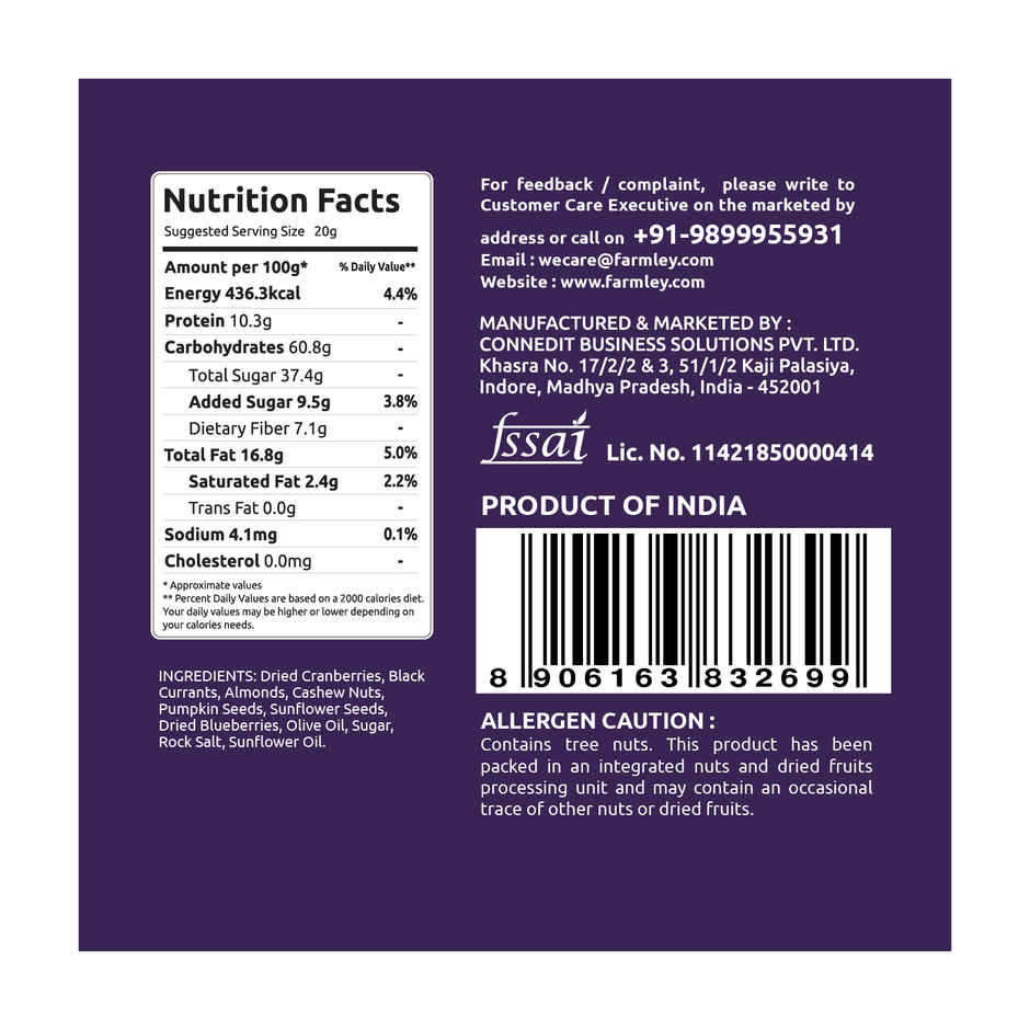 Farmley Trail Mix Dry Fruit- Almonds, Cashews, Cranberries, Blueberries, Blackcurrant & More
