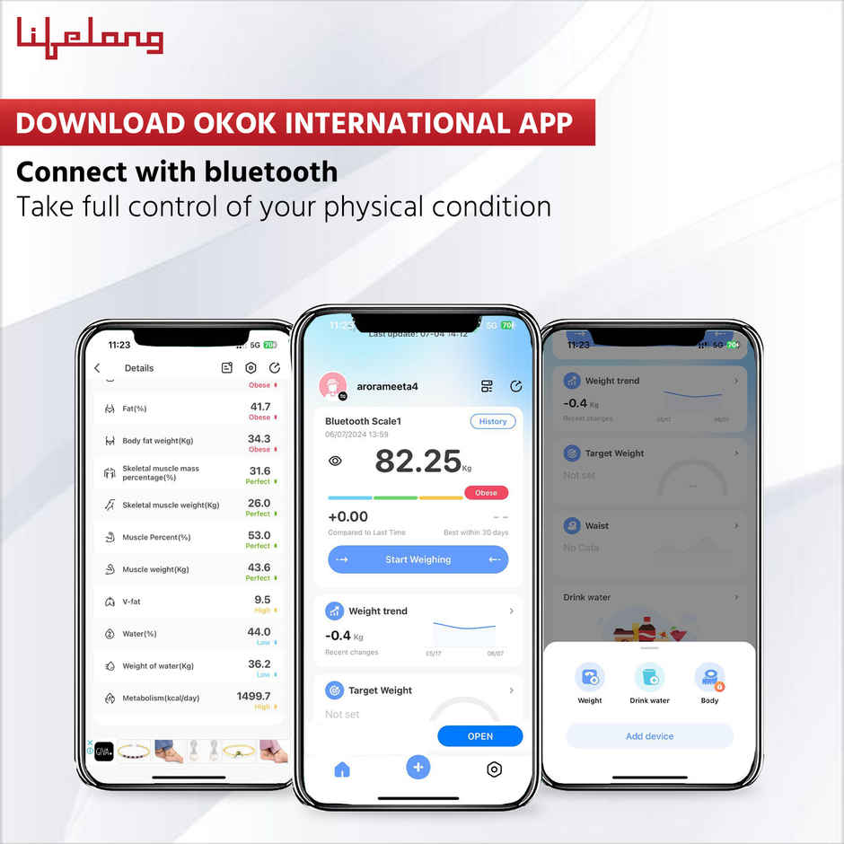 Lifelong Llws36 Smart Bmi Weighing Scale With 13 Body Parameters With Bluetooth Weighing Scale-Blue