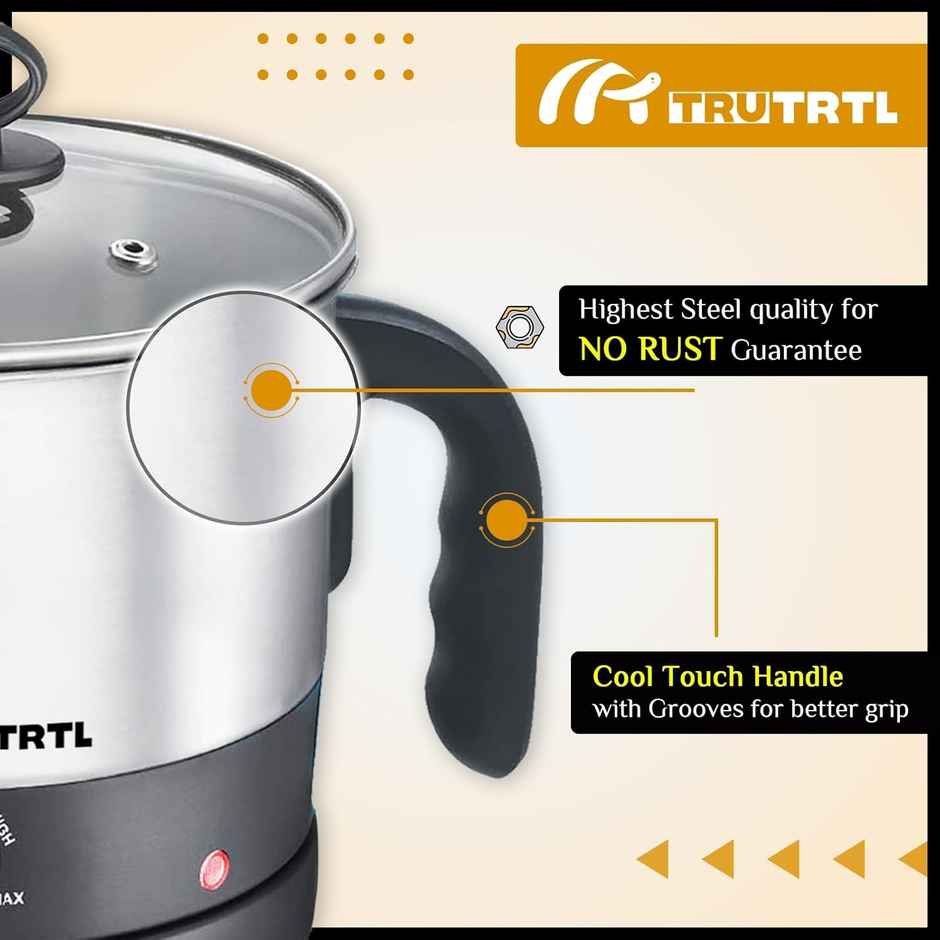 truTRTL Multipurpose 1.3 Litre Electric Kettle, 600W with Temperature control Knob, Rustproof Stainless Steel - Silver