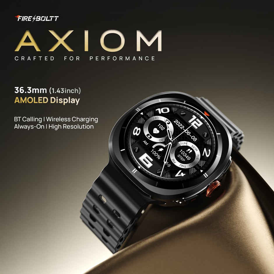 Fire-Boltt Axiom Smart Watch 1.43" SUPER AMOLED Display, Rotating Crown,Smart Watch for Man | Black