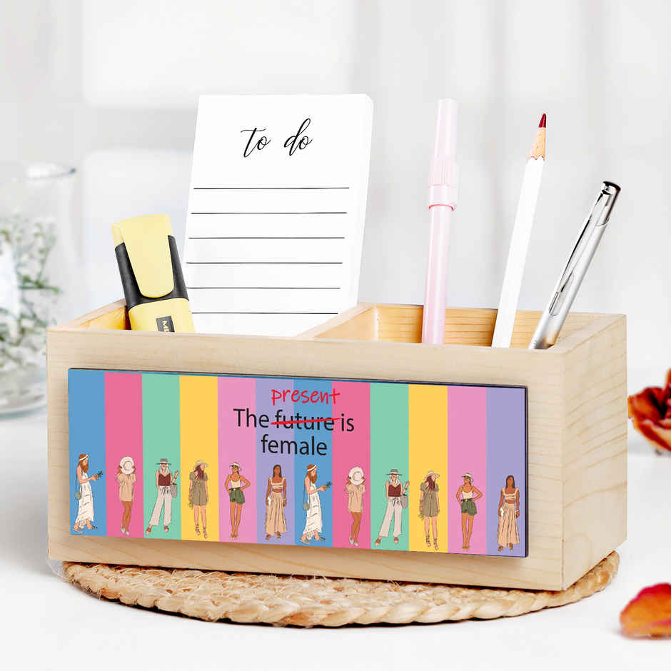 Womens Day Dual Section Wooden Stationery Holder | FNP