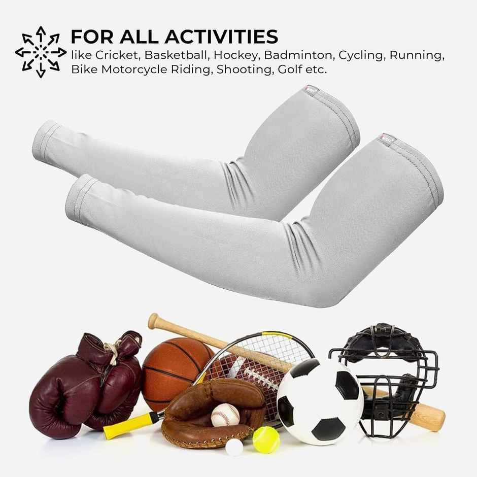 Autofy Pro|Fit 240 GSM Unisex Arm Sleeves UV Protection Compression/Cooling Effect | Grey | Pk of 2