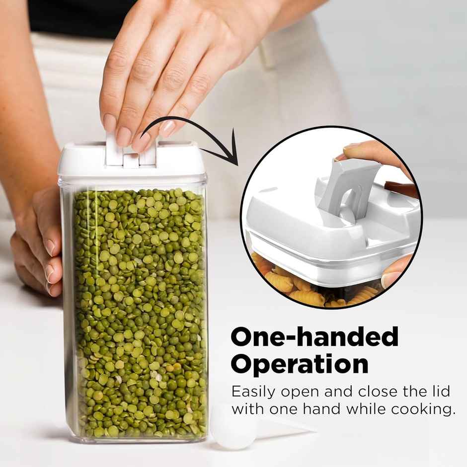 Tex-Ro White Cap Airtight Plastic Grocery Container for Kitchen Organizer - 1500 ml | Pack of 4