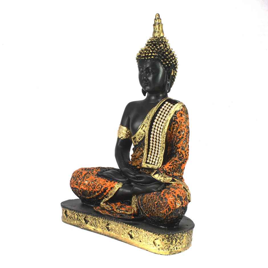 Golden, Orange, And Black Polyresin Meditating Lord Buddha Statue | Ecraftindia