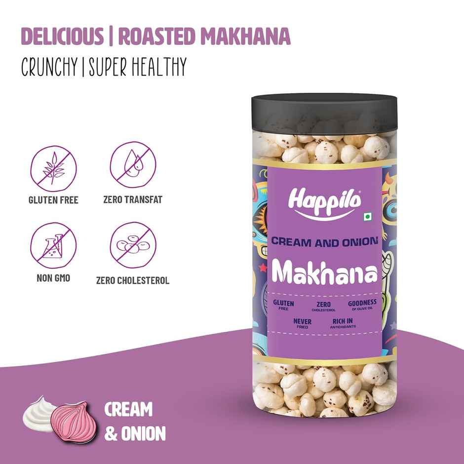 Happilo Makhana Cream & Onion Jar, Roasted Foxnut Healthy Snack