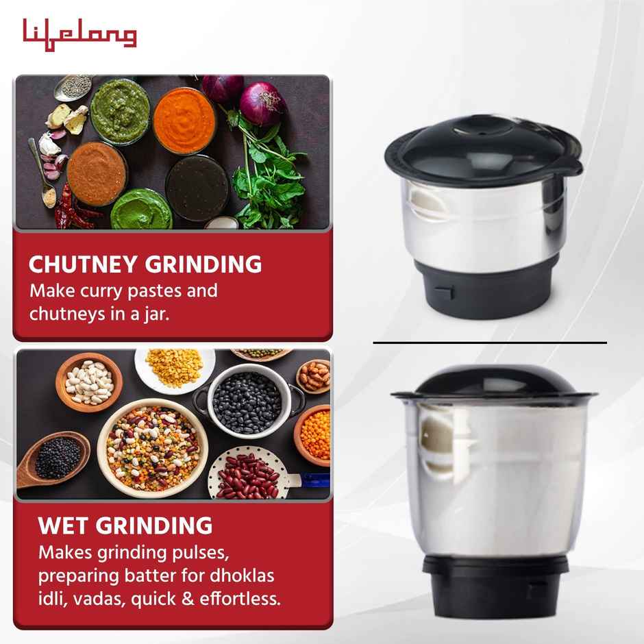 Lifelong LLMG202 Mixer Grinder | 500W | 2 Jars for Wet & Chutney Grinding | SS Blades | Black