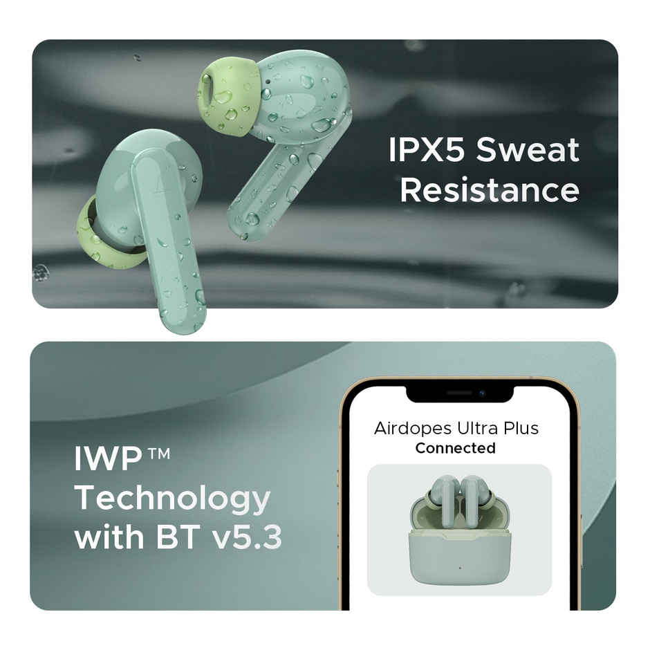 boAt Airdopes Ultra Plus TWS Earbuds With 50 Hrs Playback, 4-mic Enx Technology(Olive Slate)