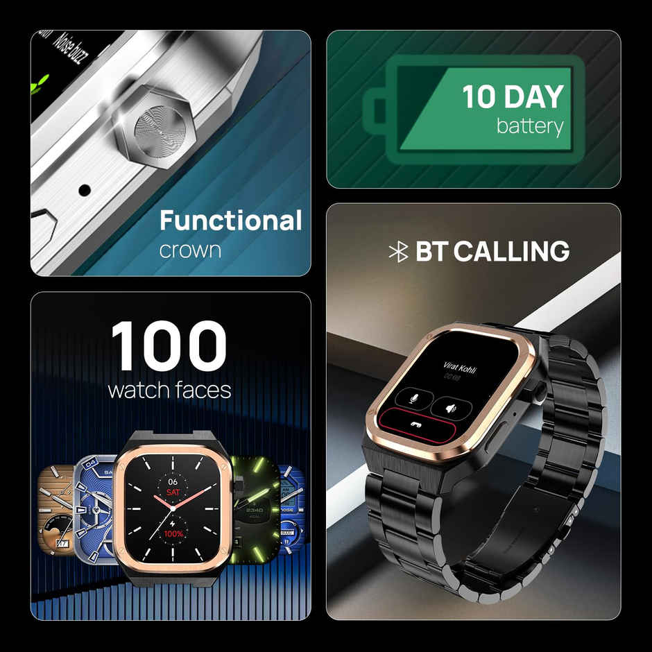 Noise Colorfit Chrome Smartwatch with Bluetooth Calling | 1.85" Display | Sleep tracker - Elite Silver