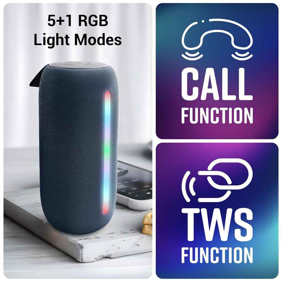 Zebronics Sonic Pod 20 10W Bt Speaker, 15Hr Playback, Rgb Led, Tws, Usb/Msd/Aux, Blue