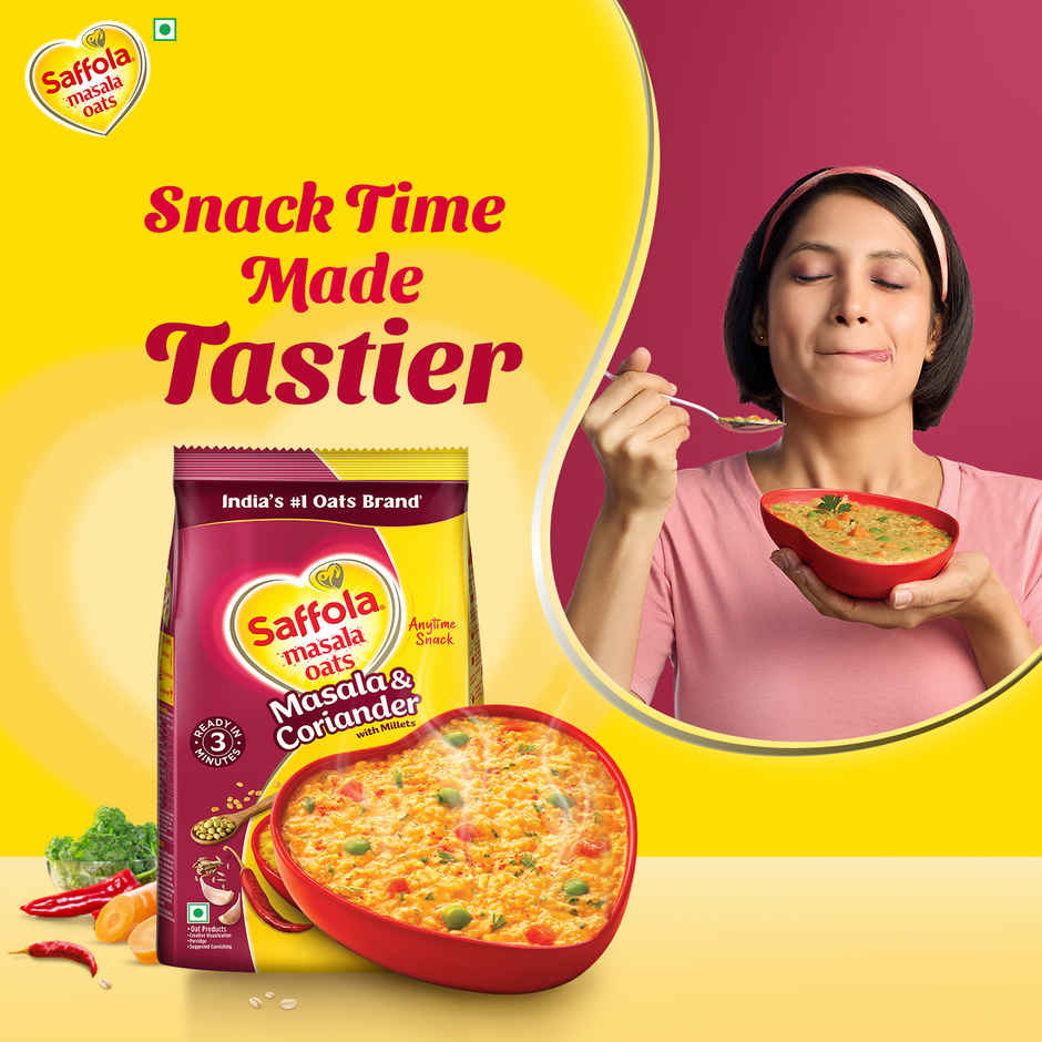 Saffola Masala Oats | Masala Coriander | Anytime Snack | Ready in 3 mins | Millets Goodness |500g