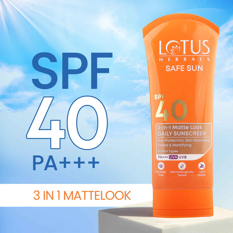 Lotus Herbals Safe Sun 3 In 1 Tinted Daily Sunscreen Matte Look SPF 40 PA+++ For All Skin Types