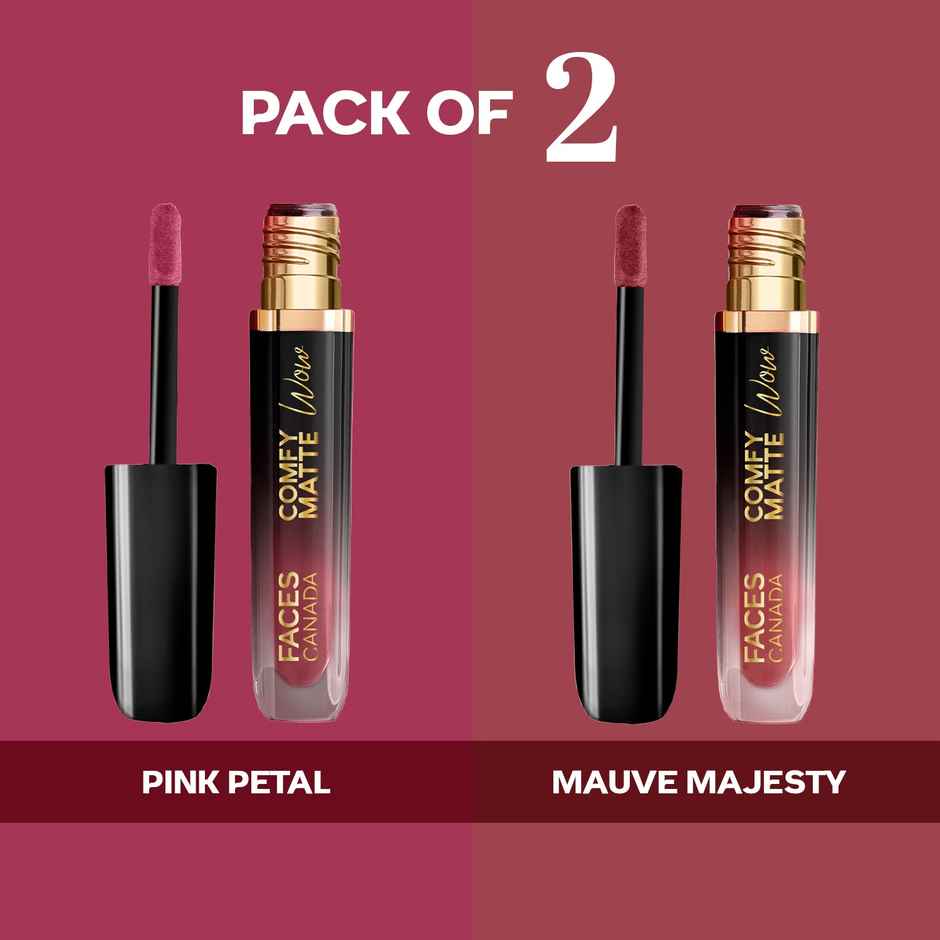FACES CANADA Comfy Matte Wow Liquid Lipstick - The Soft Edit | Pink Petal 09 + Mauve Majesty 02