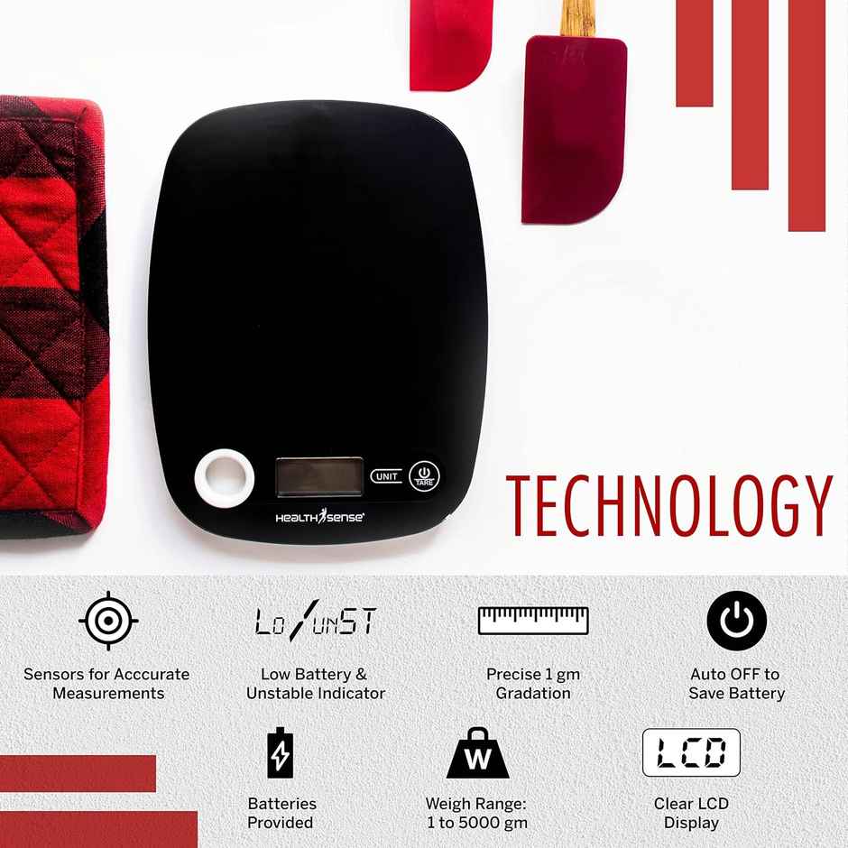 Healthsense Weight Machine For Kitchen,Touch Button,Tare Function 1 Year Warranty - Chef-Mate Ks 40